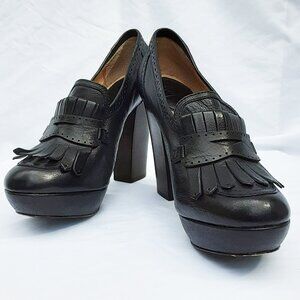 FRYE Naiya Kiltie Moc Black Leather Heels Size 11M